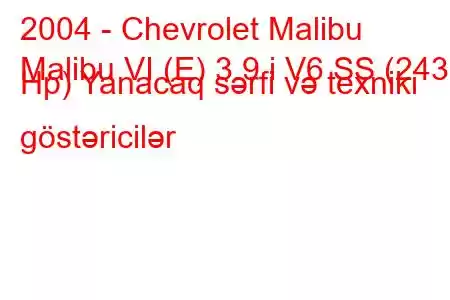 2004 - Chevrolet Malibu
Malibu VI (E) 3.9 i V6 SS (243 Hp) Yanacaq sərfi və texniki göstəricilər