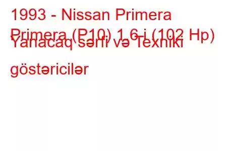 1993 - Nissan Primera
Primera (P10) 1.6 i (102 Hp) Yanacaq sərfi və Texniki göstəricilər