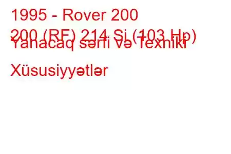 1995 - Rover 200
200 (RF) 214 Si (103 Hp) Yanacaq sərfi və Texniki Xüsusiyyətlər