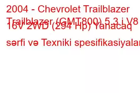 2004 - Chevrolet Trailblazer
Trailblazer (GMT800) 5.3 i V8 16V 2WD (294 Hp) Yanacaq sərfi və Texniki spesifikasiyalar