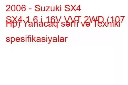 2006 - Suzuki SX4
SX4 1.6 i 16V VVT 2WD (107 Hp) Yanacaq sərfi və Texniki spesifikasiyalar