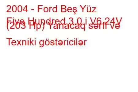 2004 - Ford Beş Yüz
Five Hundred 3.0 i V6 24V (203 Hp) Yanacaq sərfi və Texniki göstəricilər