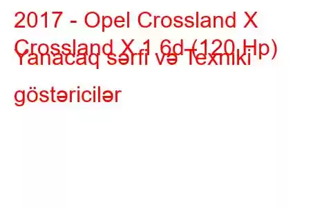 2017 - Opel Crossland X
Crossland X 1.6d (120 Hp) Yanacaq sərfi və Texniki göstəricilər