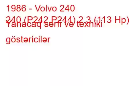 1986 - Volvo 240
240 (P242,P244) 2.3 (113 Hp) Yanacaq sərfi və texniki göstəricilər