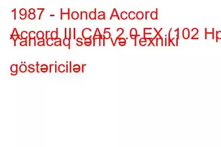 1987 - Honda Accord
Accord III CA5 2.0 EX (102 Hp) Yanacaq sərfi və Texniki göstəricilər