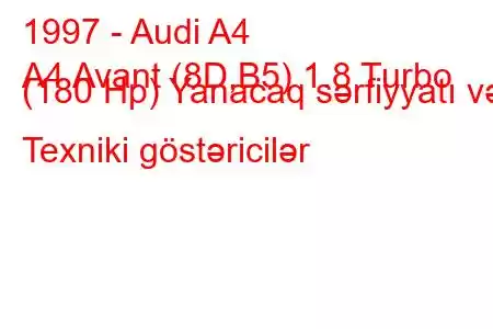 1997 - Audi A4
A4 Avant (8D,B5) 1.8 Turbo (180 Hp) Yanacaq sərfiyyatı və Texniki göstəricilər