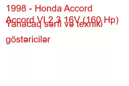 1998 - Honda Accord
Accord VI 2.3 16V (160 Hp) Yanacaq sərfi və texniki göstəricilər