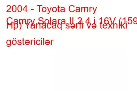 2004 - Toyota Camry
Camry Solara II 2.4 i 16V (159 Hp) Yanacaq sərfi və texniki göstəricilər