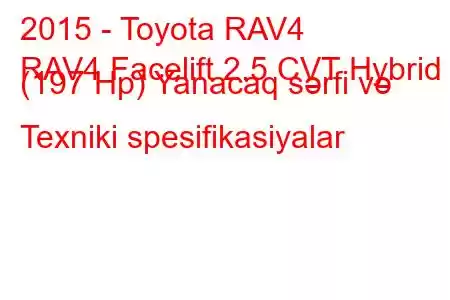 2015 - Toyota RAV4
RAV4 Facelift 2.5 CVT Hybrid (197 Hp) Yanacaq sərfi və Texniki spesifikasiyalar