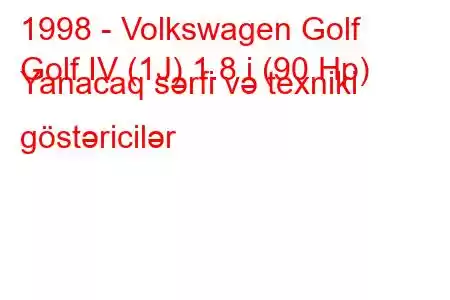 1998 - Volkswagen Golf
Golf IV (1J) 1.8 i (90 Hp) Yanacaq sərfi və texniki göstəricilər