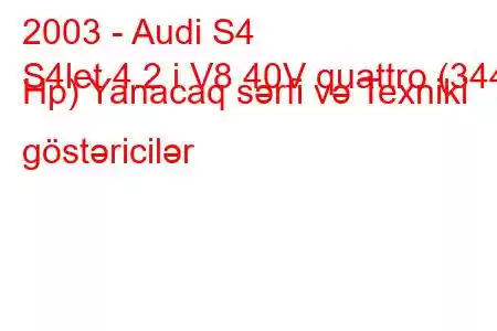 2003 - Audi S4
S4let 4.2 i V8 40V quattro (344 Hp) Yanacaq sərfi və Texniki göstəricilər