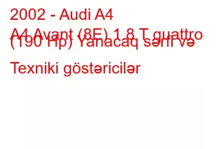 2002 - Audi A4
A4 Avant (8E) 1.8 T quattro (190 Hp) Yanacaq sərfi və Texniki göstəricilər