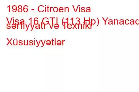 1986 - Citroen Visa
Visa 16 GTI (113 Hp) Yanacaq sərfiyyatı və Texniki Xüsusiyyətlər