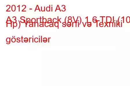 2012 - Audi A3
A3 Sportback (8V) 1.6 TDI (105 Hp) Yanacaq sərfi və Texniki göstəricilər