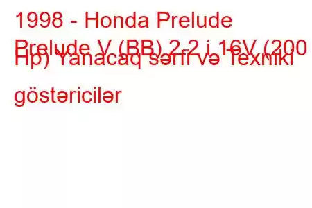 1998 - Honda Prelude
Prelude V (BB) 2.2 i 16V (200 Hp) Yanacaq sərfi və Texniki göstəricilər