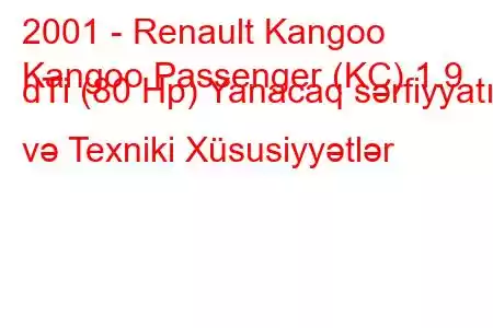 2001 - Renault Kangoo
Kangoo Passenger (KC) 1.9 dTi (80 Hp) Yanacaq sərfiyyatı və Texniki Xüsusiyyətlər