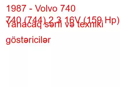 1987 - Volvo 740
740 (744) 2.3 16V (159 Hp) Yanacaq sərfi və texniki göstəricilər