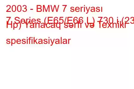 2003 - BMW 7 seriyası
7 Series (E65/E66 L) 730 i (231 Hp) Yanacaq sərfi və Texniki spesifikasiyalar