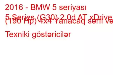 2016 - BMW 5 seriyası
5 Series (G30) 2.0d AT xDrive (190 Hp) 4x4 Yanacaq sərfi və Texniki göstəricilər