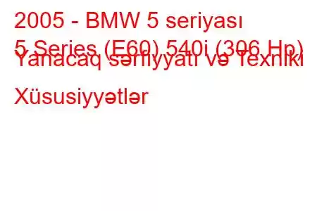 2005 - BMW 5 seriyası
5 Series (E60) 540i (306 Hp) Yanacaq sərfiyyatı və Texniki Xüsusiyyətlər