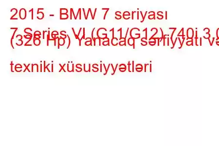 2015 - BMW 7 seriyası
7 Series VI (G11/G12) 740i 3.0 (326 Hp) Yanacaq sərfiyyatı və texniki xüsusiyyətləri