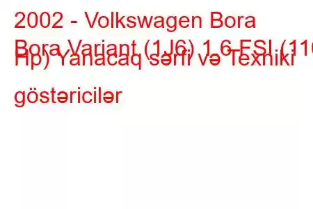 2002 - Volkswagen Bora
Bora Variant (1J6) 1.6 FSI (110 Hp) Yanacaq sərfi və Texniki göstəricilər