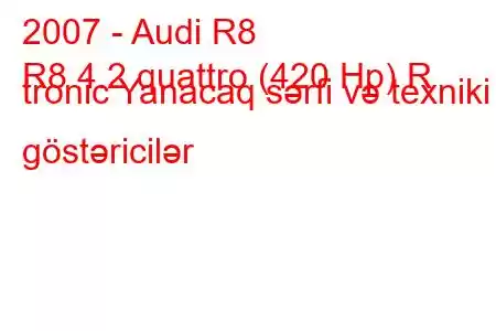 2007 - Audi R8
R8 4.2 quattro (420 Hp) R tronic Yanacaq sərfi və texniki göstəricilər