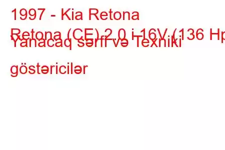 1997 - Kia Retona
Retona (CE) 2.0 i 16V (136 Hp) Yanacaq sərfi və Texniki göstəricilər