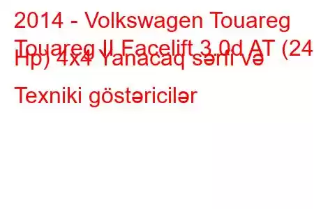 2014 - Volkswagen Touareg
Touareg II Facelift 3.0d AT (245 Hp) 4x4 Yanacaq sərfi və Texniki göstəricilər