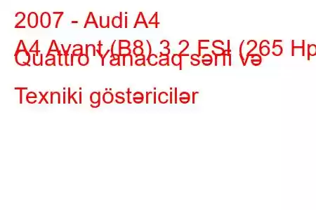 2007 - Audi A4
A4 Avant (B8) 3.2 FSI (265 Hp) Quattro Yanacaq sərfi və Texniki göstəricilər