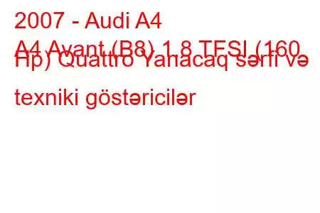 2007 - Audi A4
A4 Avant (B8) 1.8 TFSI (160 Hp) Quattro Yanacaq sərfi və texniki göstəricilər