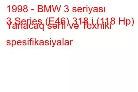 1998 - BMW 3 seriyası
3 Series (E46) 318 i (118 Hp) Yanacaq sərfi və Texniki spesifikasiyalar