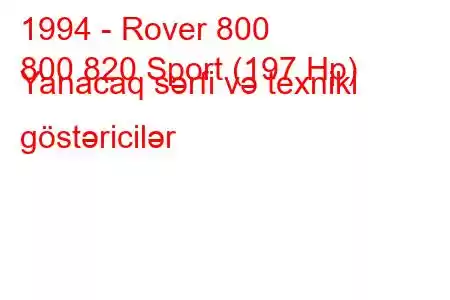 1994 - Rover 800
800 820 Sport (197 Hp) Yanacaq sərfi və texniki göstəricilər