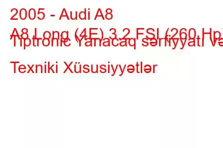 2005 - Audi A8
A8 Long (4E) 3.2 FSI (260 Hp) Tiptronic Yanacaq sərfiyyatı və Texniki Xüsusiyyətlər