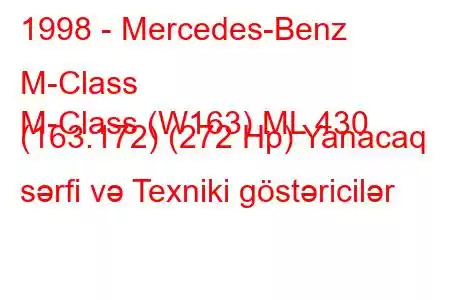 1998 - Mercedes-Benz M-Class
M-Class (W163) ML 430 (163.172) (272 Hp) Yanacaq sərfi və Texniki göstəricilər