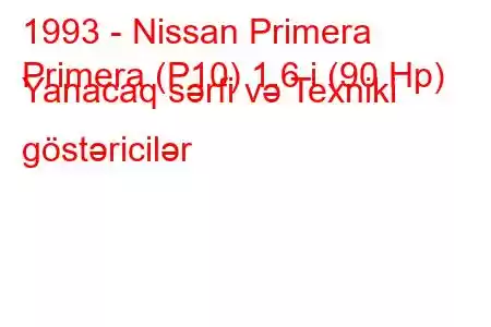 1993 - Nissan Primera
Primera (P10) 1.6 i (90 Hp) Yanacaq sərfi və Texniki göstəricilər