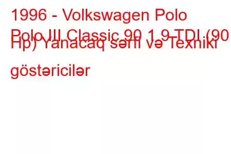 1996 - Volkswagen Polo
Polo III Classic 90 1.9 TDI (90 Hp) Yanacaq sərfi və Texniki göstəricilər