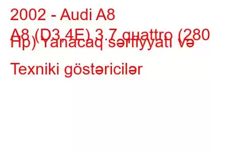 2002 - Audi A8
A8 (D3,4E) 3.7 quattro (280 Hp) Yanacaq sərfiyyatı və Texniki göstəricilər