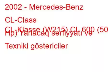 2002 - Mercedes-Benz CL-Class
CL-Klasse (W215) CL 600 (500 Hp) Yanacaq sərfiyyatı və Texniki göstəricilər