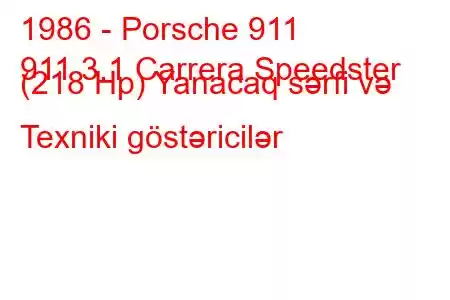 1986 - Porsche 911
911 3.1 Carrera Speedster (218 Hp) Yanacaq sərfi və Texniki göstəricilər