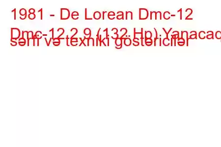 1981 - De Lorean Dmc-12
Dmc-12 2.9 (132 Hp) Yanacaq sərfi və texniki göstəricilər