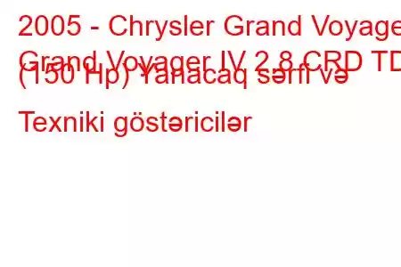 2005 - Chrysler Grand Voyager
Grand Voyager IV 2.8 CRD TD (150 Hp) Yanacaq sərfi və Texniki göstəricilər