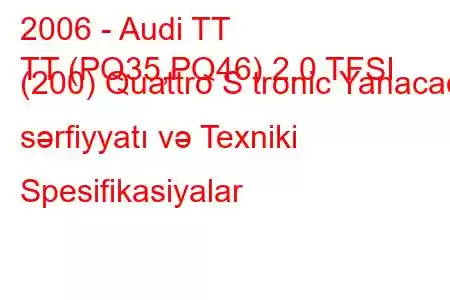 2006 - Audi TT
TT (PQ35,PQ46) 2.0 TFSI (200) Quattro S tronic Yanacaq sərfiyyatı və Texniki Spesifikasiyalar