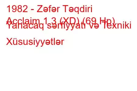 1982 - Zəfər Təqdiri
Acclaim 1.3 (XD) (69 Hp) Yanacaq sərfiyyatı və Texniki Xüsusiyyətlər