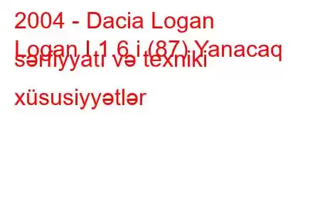 2004 - Dacia Logan
Logan I 1.6 i (87) Yanacaq sərfiyyatı və texniki xüsusiyyətlər