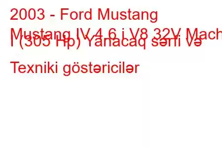 2003 - Ford Mustang
Mustang IV 4.6 i V8 32V Mach I (305 Hp) Yanacaq sərfi və Texniki göstəricilər