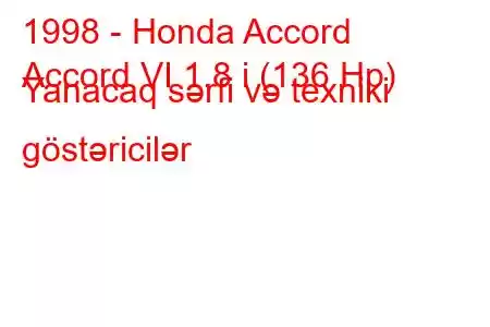 1998 - Honda Accord
Accord VI 1.8 i (136 Hp) Yanacaq sərfi və texniki göstəricilər