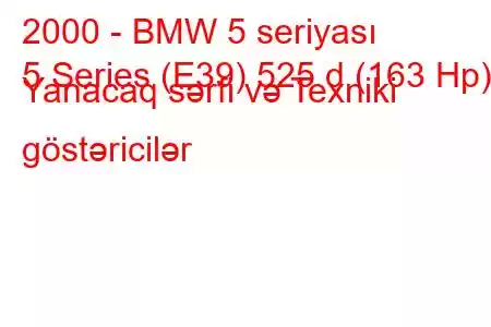 2000 - BMW 5 seriyası
5 Series (E39) 525 d (163 Hp) Yanacaq sərfi və Texniki göstəricilər