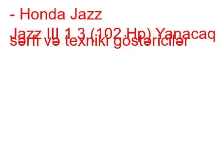 - Honda Jazz
Jazz III 1.3 (102 Hp) Yanacaq sərfi və texniki göstəricilər