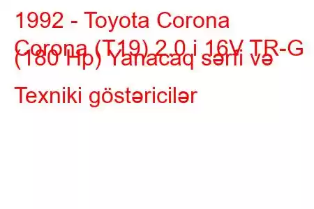 1992 - Toyota Corona
Corona (T19) 2.0 i 16V TR-G (180 Hp) Yanacaq sərfi və Texniki göstəricilər